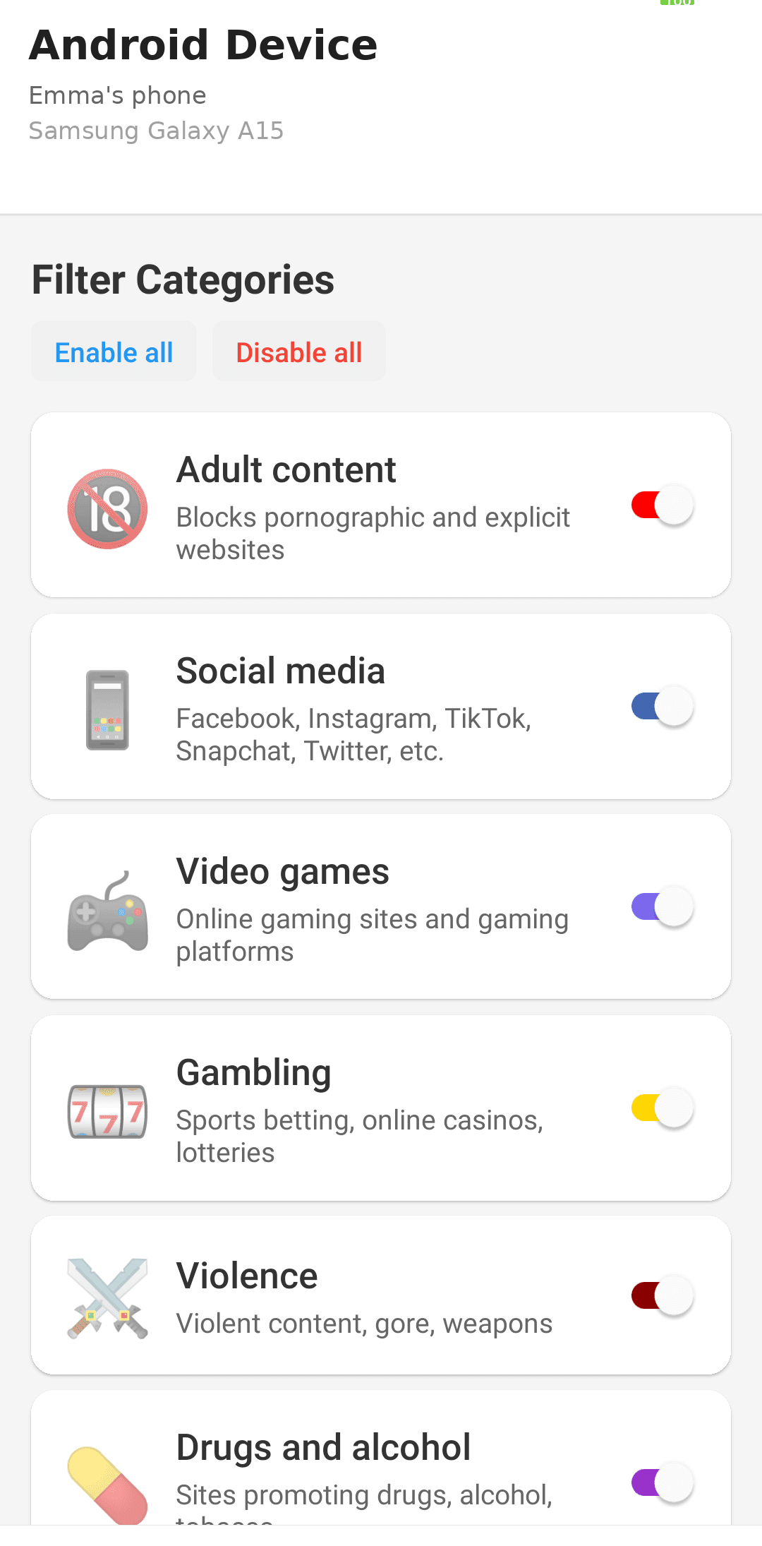 16 filtering categories